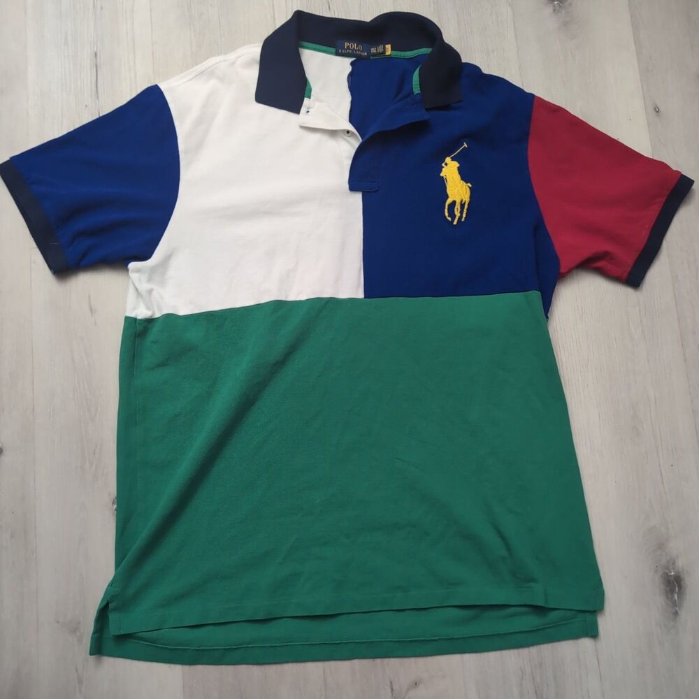 Polo Ralph Lauren Shirt Mens 2XLT Multi Color Big Yellow Pony Color Block